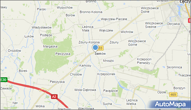 mapa Janków Parcele, Janków Parcele na mapie Targeo